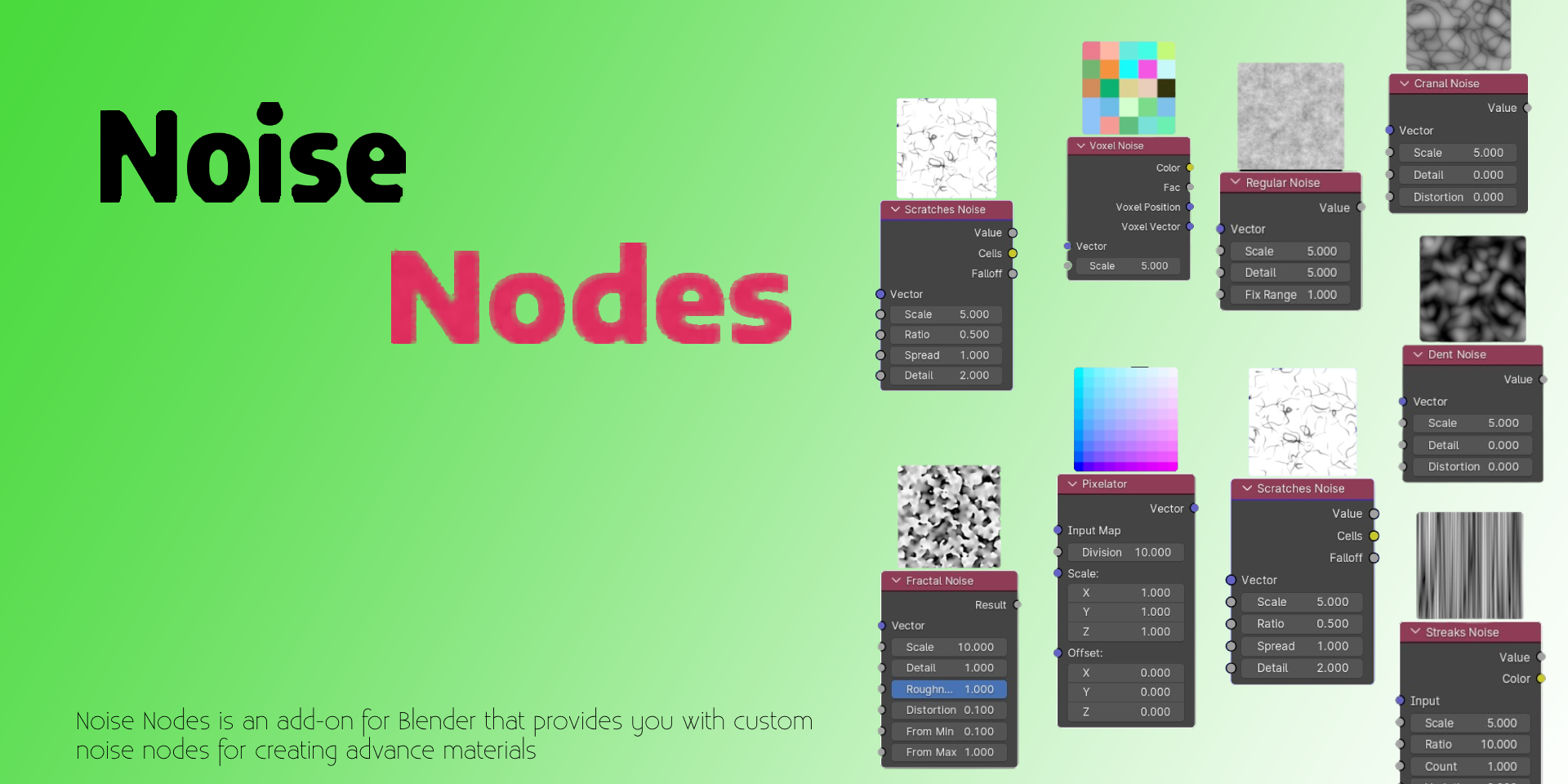 Blender噪声节点插件 Noise Nodes 13种高级材质节点 3D着色器 分形流体体素噪声生成