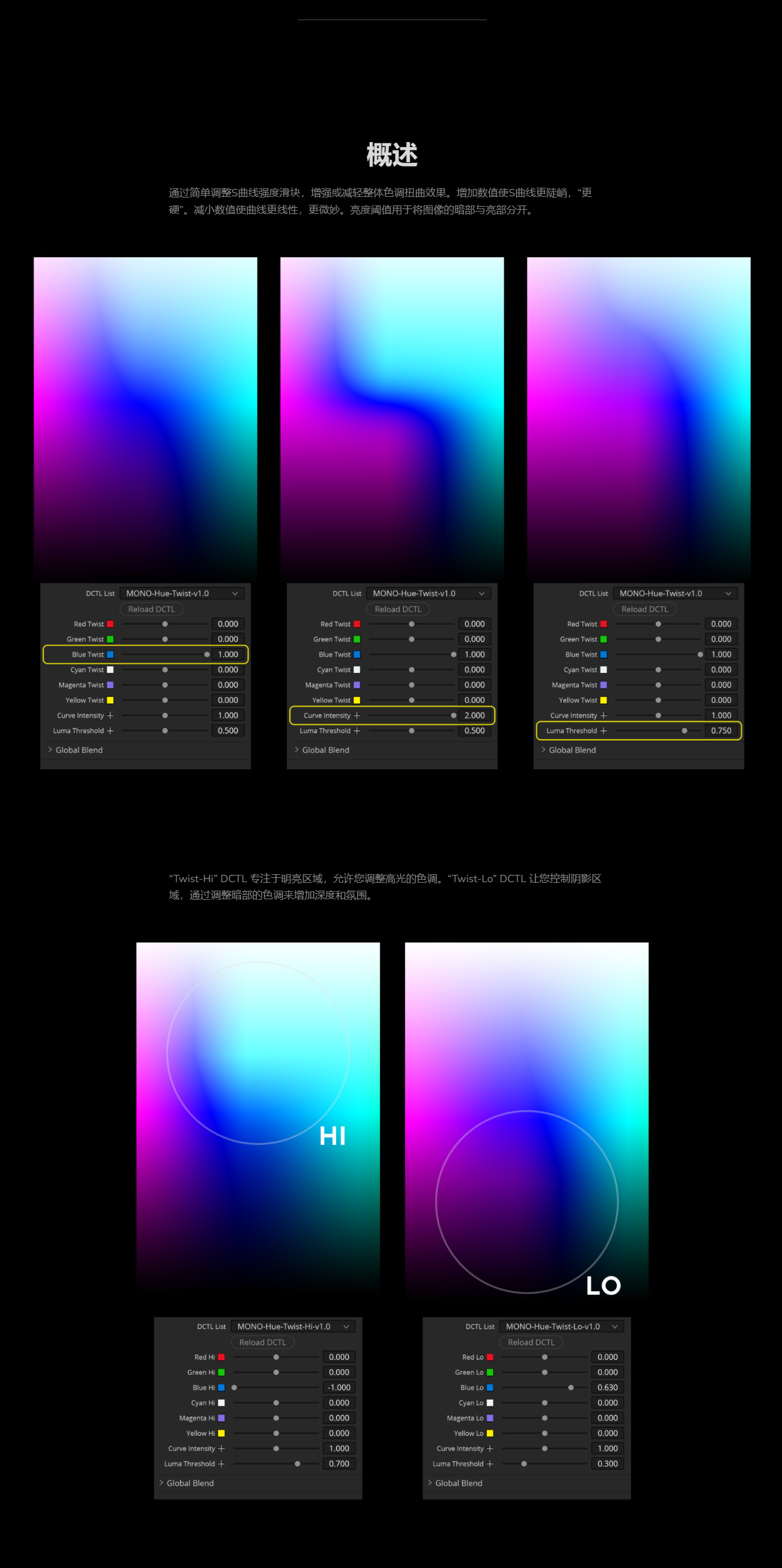 Hue Twist Bend色调扭曲DCTL达芬奇调色插件 基于亮度分离色调 模拟Kodak 2383胶片色彩 Mononodes - Hue Twist Bend v2.1 for Davinci Resolve