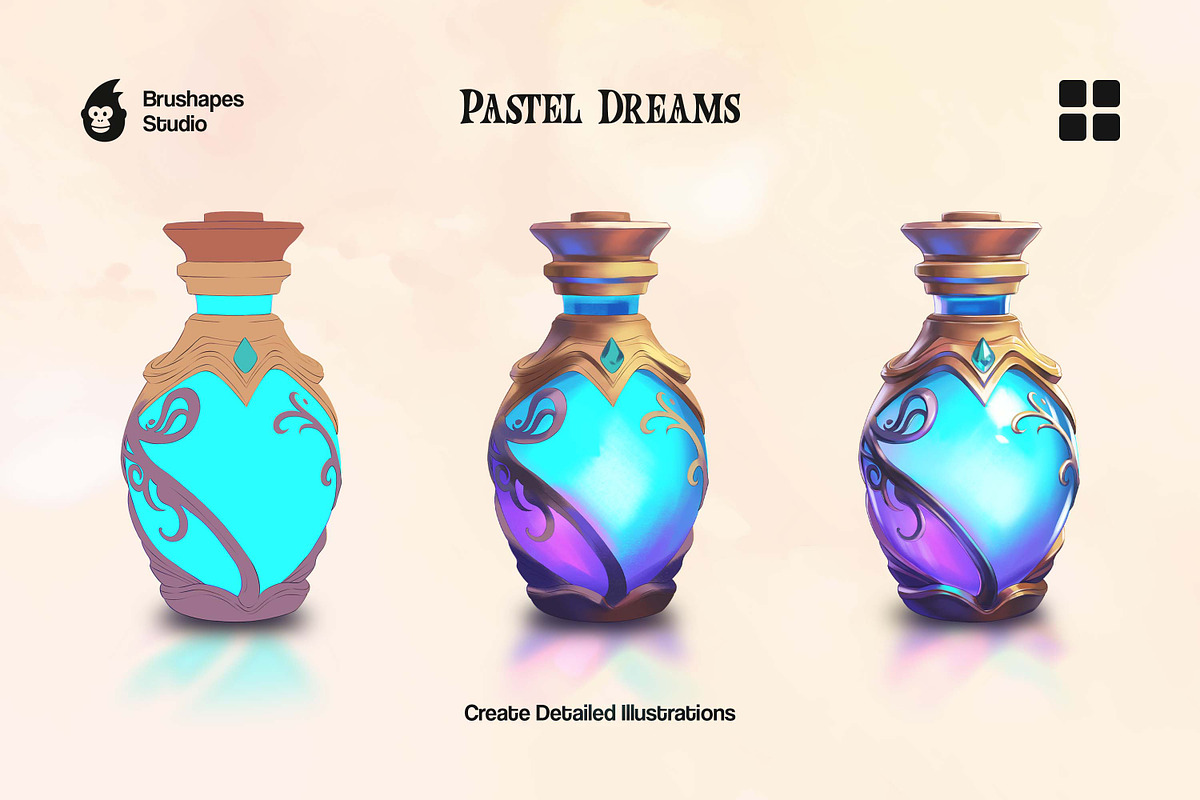 蜡笔风格笔刷 圆珠笔质感RPG视觉概念艺术画笔 10支+2纸张纹理 多软件矢量笔刷包