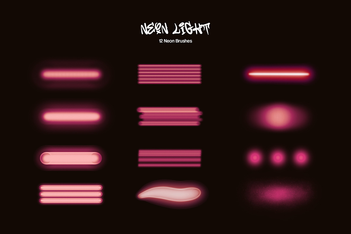 Affinity Designer霓虹灯光画笔12支笔刷套装 含图层样式调色板 插画字体招牌专辑封面设计 Neon Light Affinity Brushes