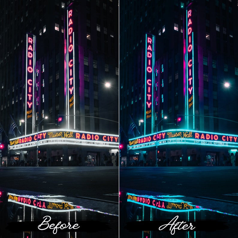 电影感都市夜灯Lightroom预设10个赛博朋克风格 城市夜景街头摄影调色滤镜手机电脑版