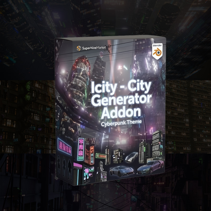 Blender插件-Icity v1.7.1 赛博朋克城市生成器 Blender几何节点插件 程序化快速创建未来都市场景