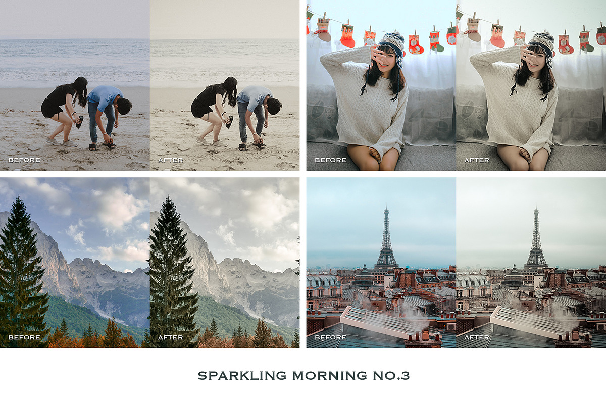 Lightroom预设4款手机电脑PS调色滤镜 人像博主旅行婚礼商业产品摄影后期DNG/XMP Sparkling Lightroom Presets Mobile