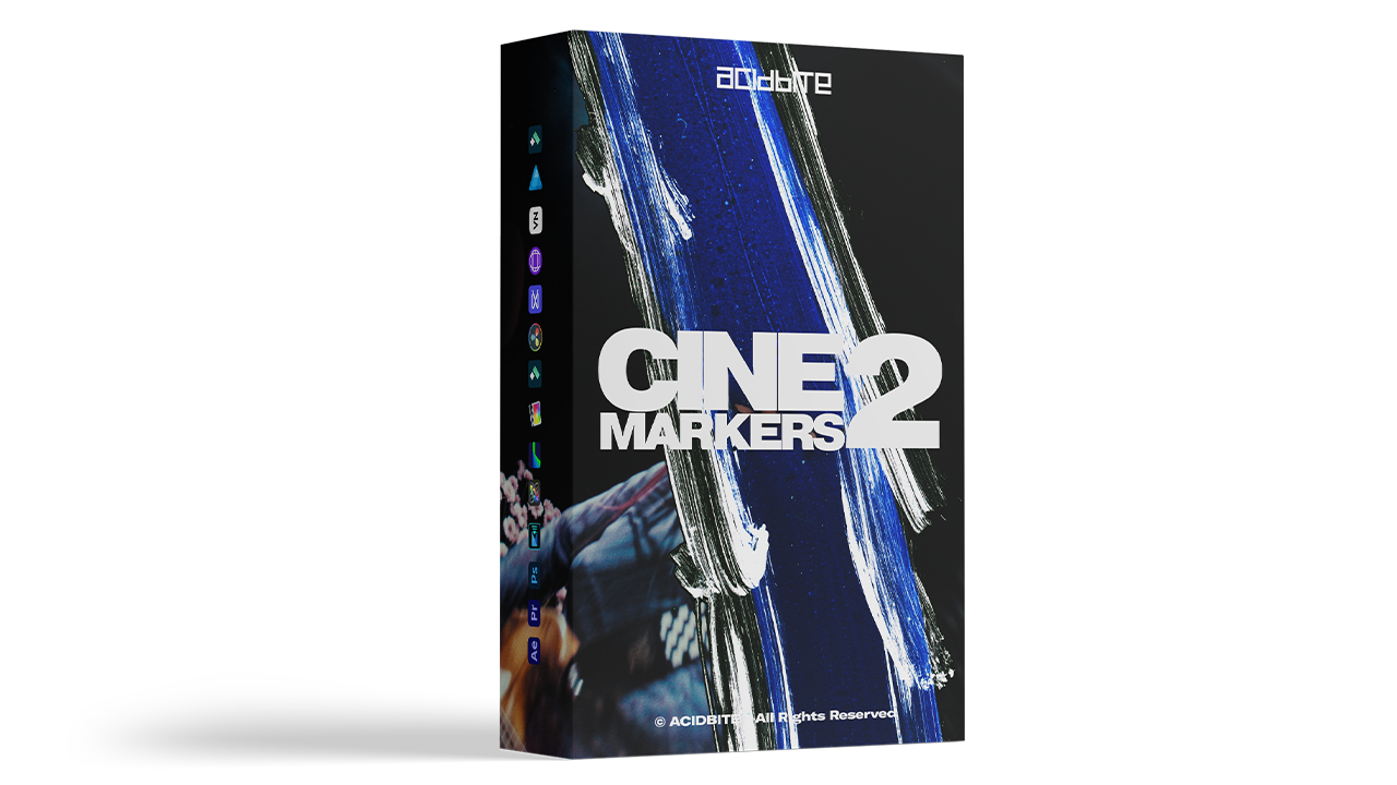 电影感动态特效素材 4K视频转场背景AE/PR/FCPX达芬奇模板 笔刷刮痕熔融特效+音效剪辑包 AcidBite  Cinemarkers 2