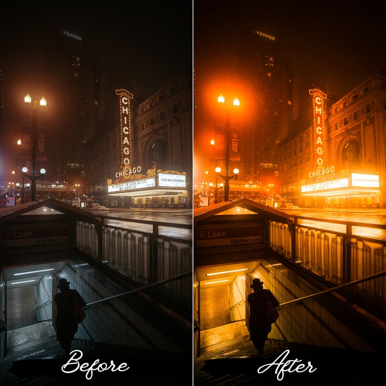 电影感都市夜灯Lightroom预设10个赛博朋克风格 城市夜景街头摄影调色滤镜手机电脑版