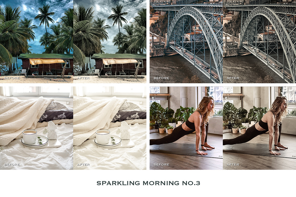 Lightroom预设4款手机电脑PS调色滤镜 人像博主旅行婚礼商业产品摄影后期DNG/XMP Sparkling Lightroom Presets Mobile