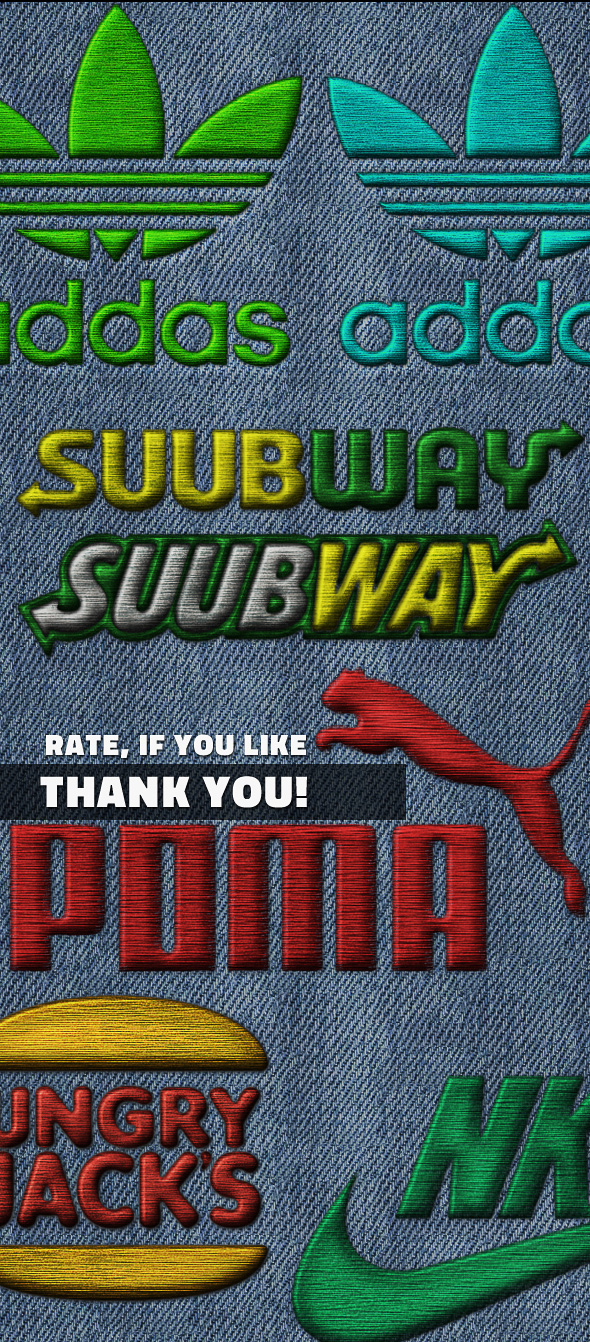 PS丝绸刺绣动作插件 逼真毛线缝纫针法文字Logo特效设计素材 Silk Embroidery Effect Photoshop Action