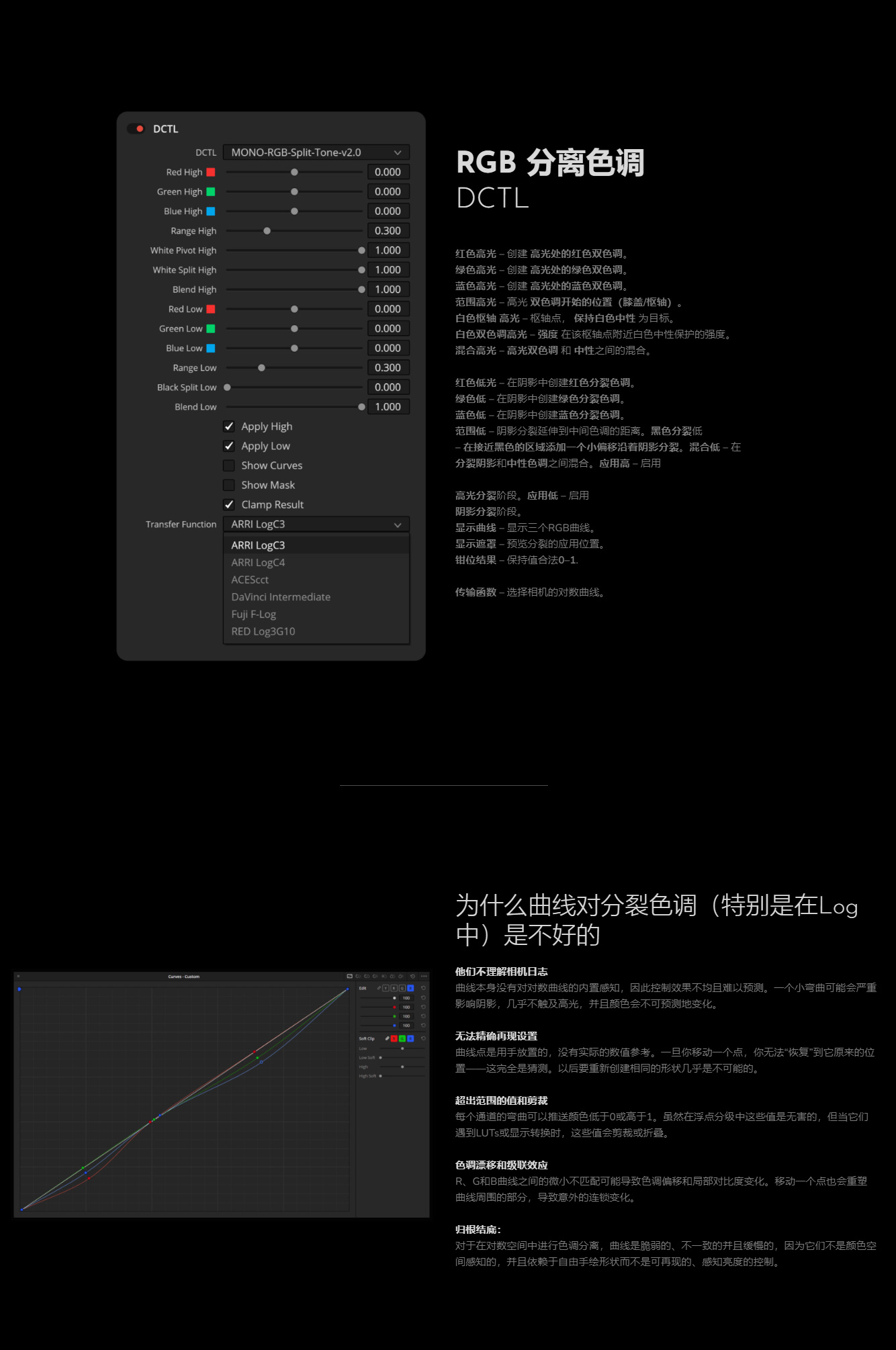 达芬奇RGB分色调插件DCTL工具 专业级色彩分级 V2空间感知调色 精准滑块控制 Mononodes - RGB SPLIT TONE DCTLS v2.0 for DaVinci Resolve Studio