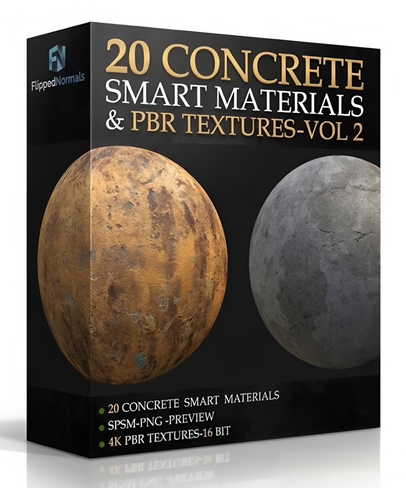20组混凝土智能材质与4K PBR纹理包 第2卷 Substance Painter专用 高端游戏场景材质