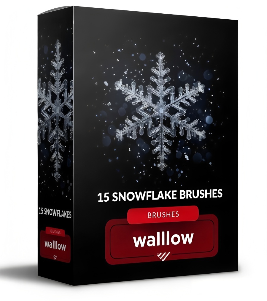 飘落雪花Photoshop笔刷 .abr文件 15款4096像素高分辨率画笔 冬季节日贺卡设计素材