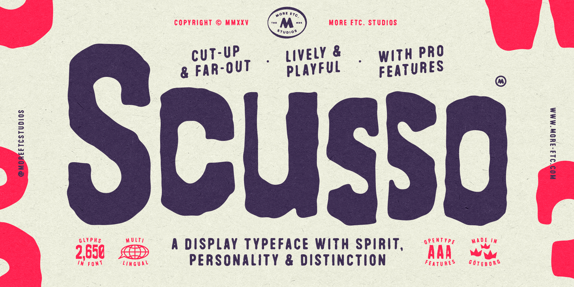 Scusso复古剪贴字体家族2650字形8种字符替代 手工感海报专辑书籍封面包装设计字体 MyFonts - Scusso Font Family