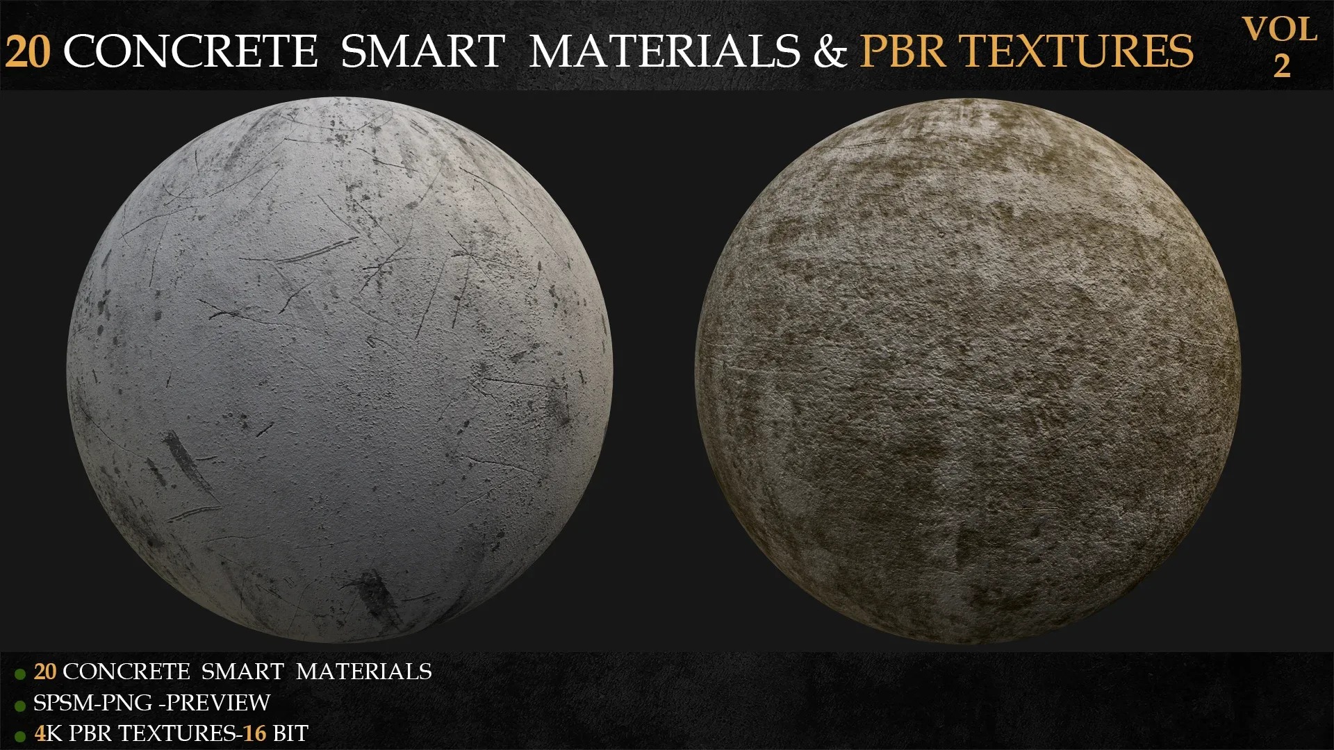 20组混凝土智能材质与4K PBR纹理包 第2卷 Substance Painter专用 高端游戏场景材质