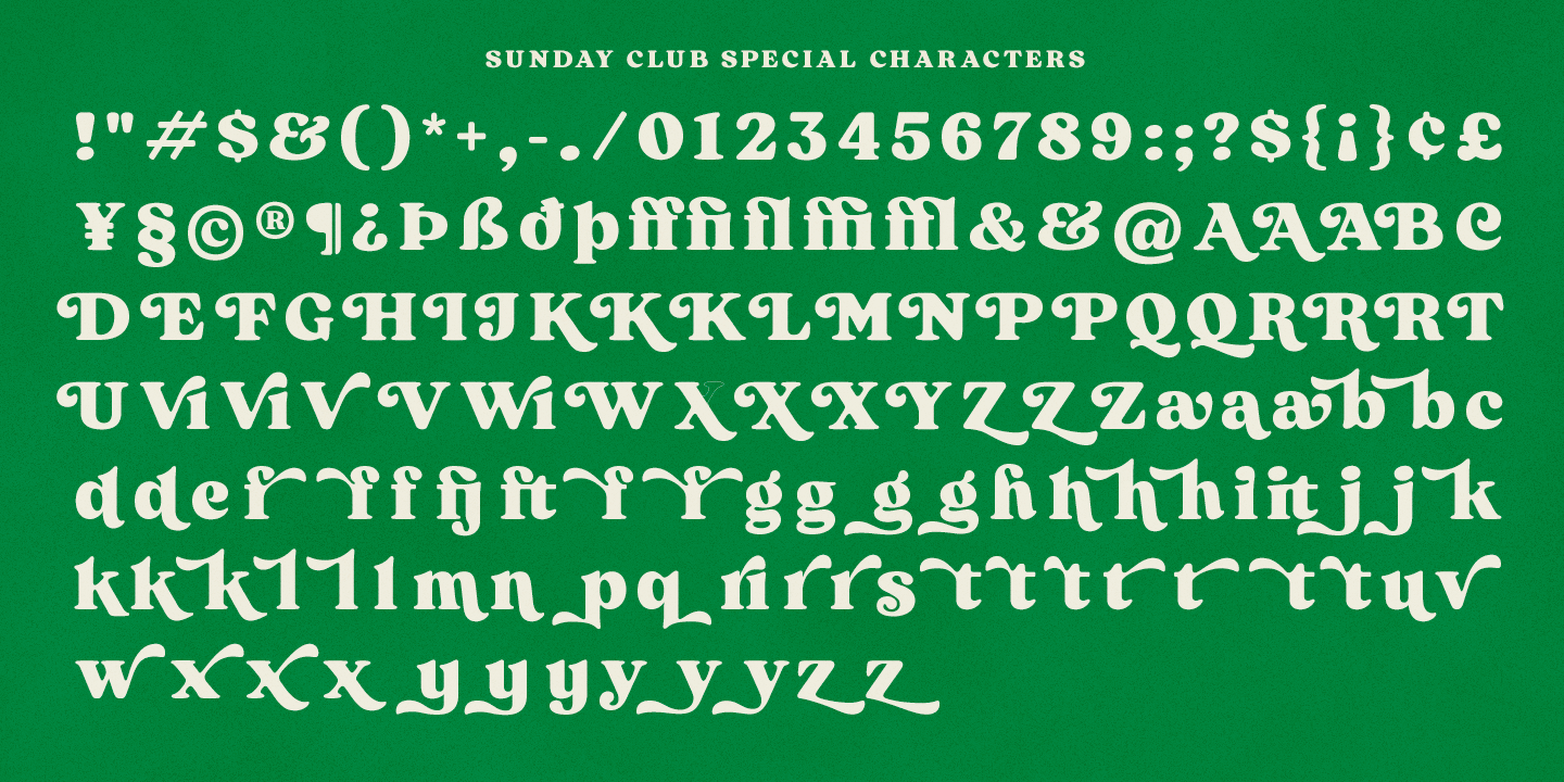 Sunday Club复古怀旧英文字体 110+替代字符含多种连字 品牌餐饮菜单咖啡馆标题设计 MyFonts - Sunday Club Font