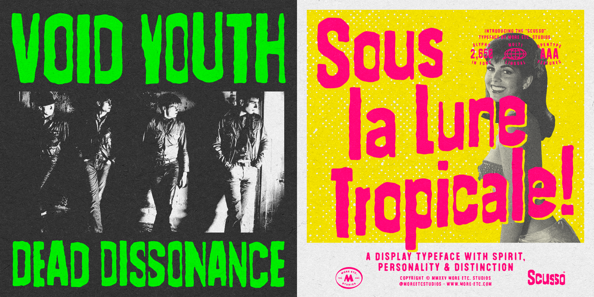 Scusso复古剪贴字体家族2650字形8种字符替代 手工感海报专辑书籍封面包装设计字体 MyFonts - Scusso Font Family