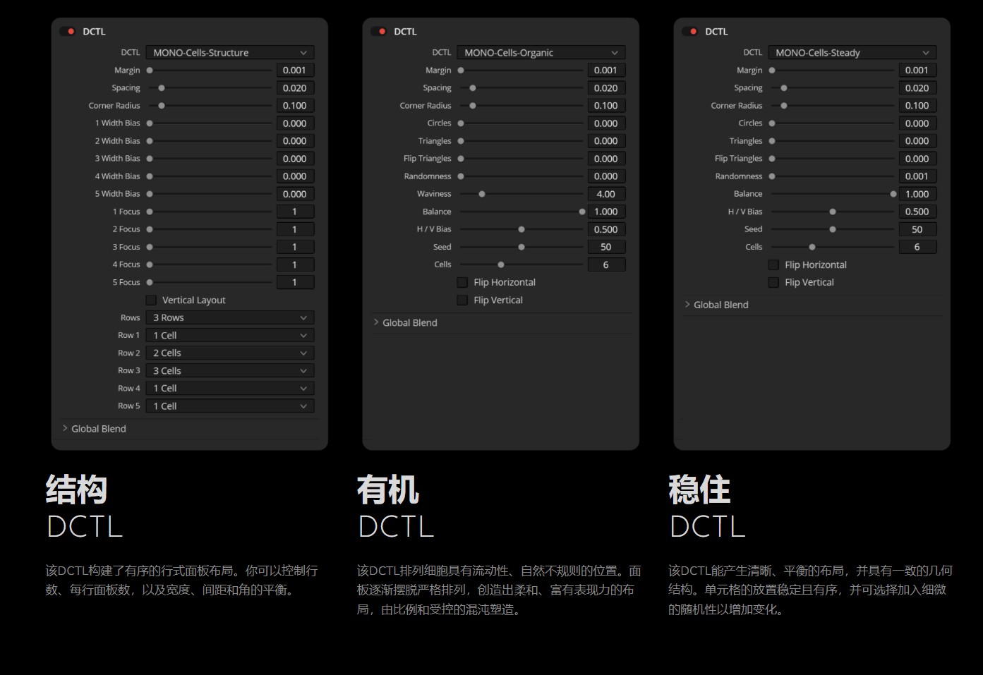 MonoNodes分屏遮罩DCTLS v1.0 达芬奇Resolve专业布局工具 程序化生成 自适应分辨率