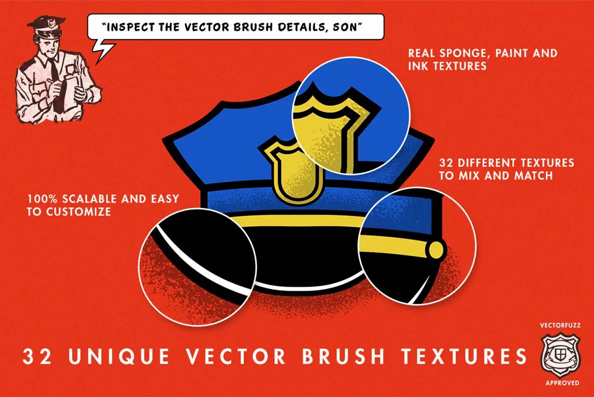 32个矢量海绵墨水散射Illustrator笔刷 真实丙烯纹理 AI画笔工具包 兼容CS4至CC版本VectorFuzz | Brush and Sponge Textures for Illustrator