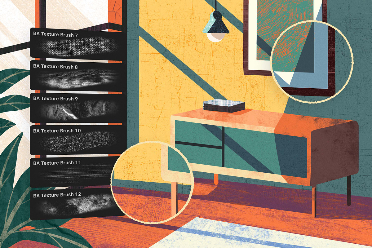 纹理笔刷 PS/AI/Procreate手绘质感画笔 12支中世纪复古风笔刷 插画包装设计素材包