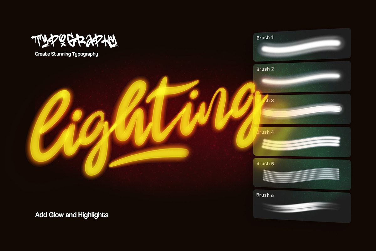 Affinity Designer霓虹灯光画笔12支笔刷套装 含图层样式调色板 插画字体招牌专辑封面设计 Neon Light Affinity Brushes