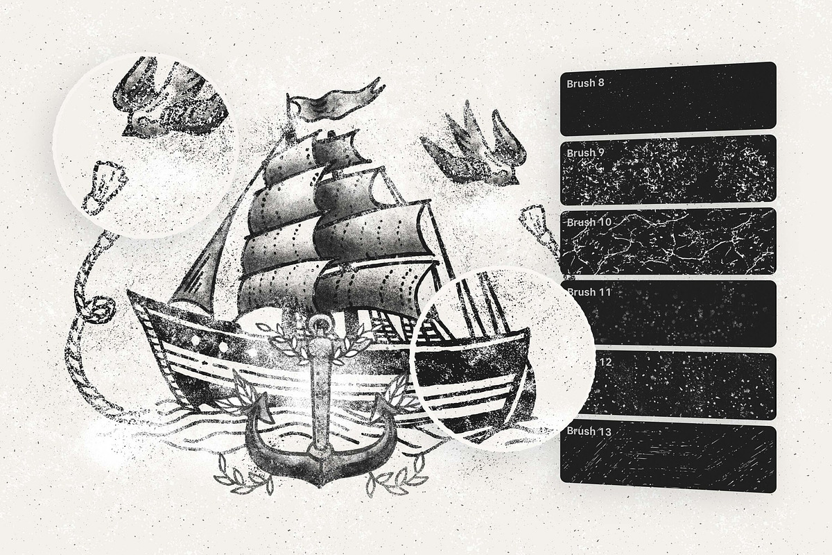 Grunge Stamp复古磨损AI笔刷20支 Illustrator纹理印章 划痕油漆裂纹斑点垃圾摇滚效果Grunge Stamp Illustrator Brushes
