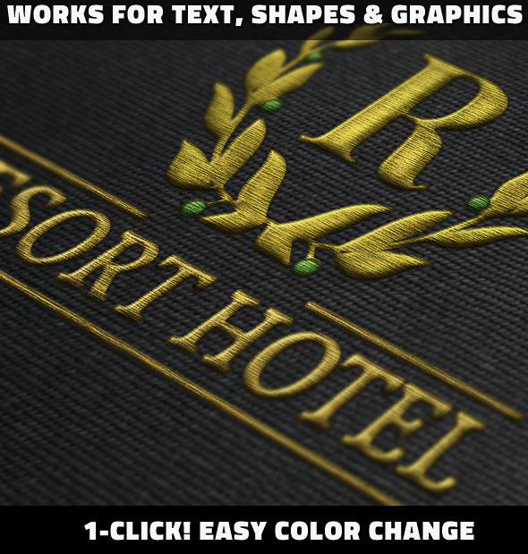 PS丝绸刺绣动作插件 逼真毛线缝纫针法文字Logo特效设计素材 Silk Embroidery Effect Photoshop Action