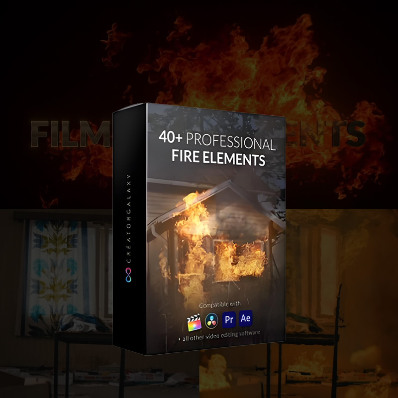 视频火焰特效素材 好莱坞史诗级电影感火焰元素 45+款PR/AE/达芬奇/FCPX通用特效包 Filmbro - Hollywood Fire Pack + Tutorial