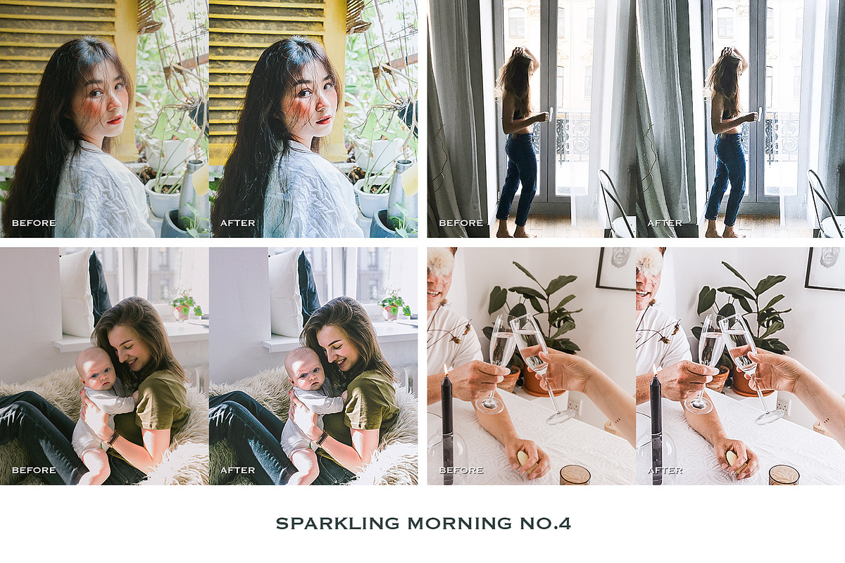 Lightroom预设4款手机电脑PS调色滤镜 人像博主旅行婚礼商业产品摄影后期DNG/XMP Sparkling Lightroom Presets Mobile