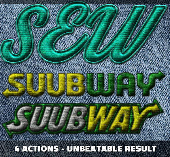 PS丝绸刺绣动作插件 逼真毛线缝纫针法文字Logo特效设计素材 Silk Embroidery Effect Photoshop Action