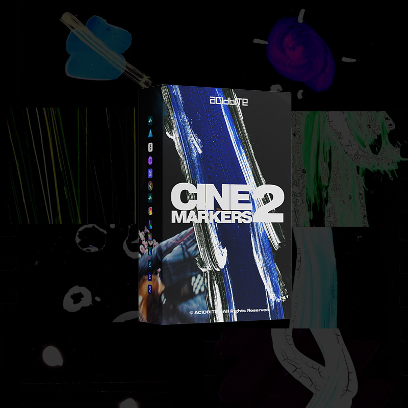 电影感动态特效素材 4K视频转场背景AE/PR/FCPX达芬奇模板 笔刷刮痕熔融特效+音效剪辑包 AcidBite Cinemarkers 2