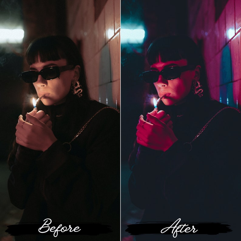 电影感都市夜灯Lightroom预设10个赛博朋克风格 城市夜景街头摄影调色滤镜手机电脑版