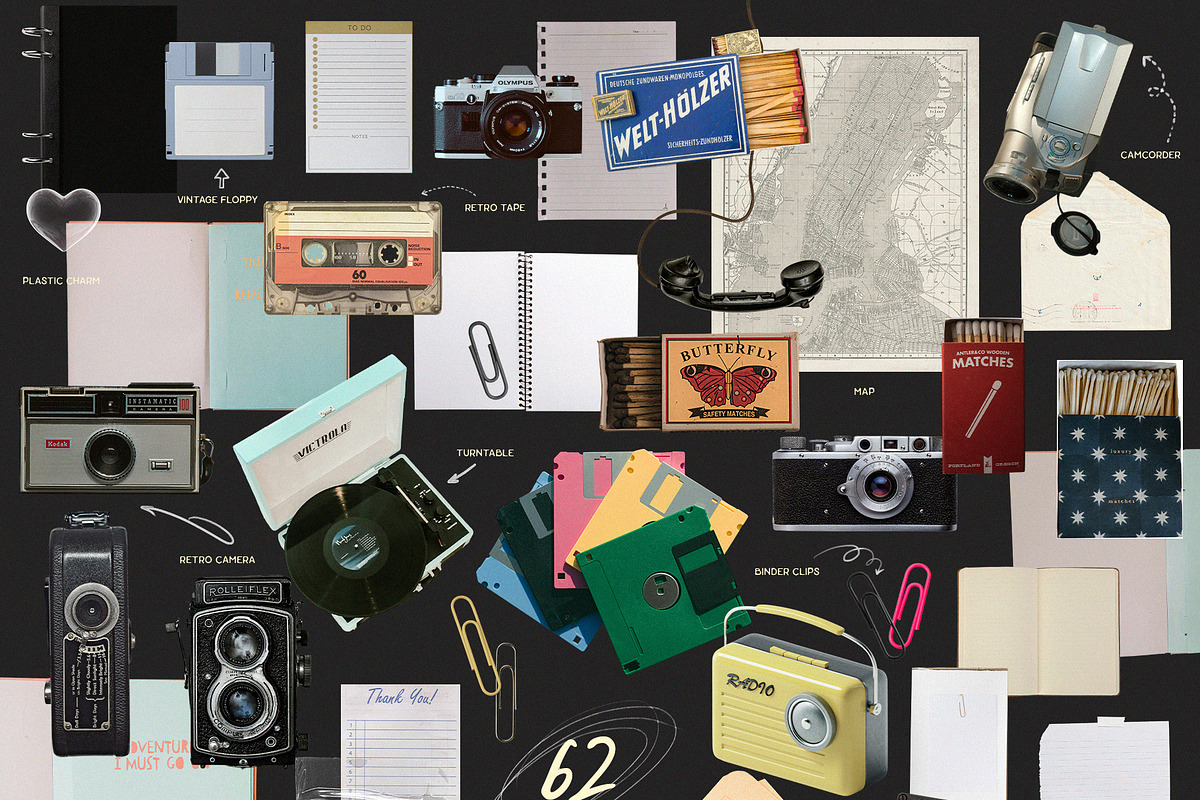 Chaos手绘涂鸦线条复古拼贴素材包 PNG免抠撕纸纹理