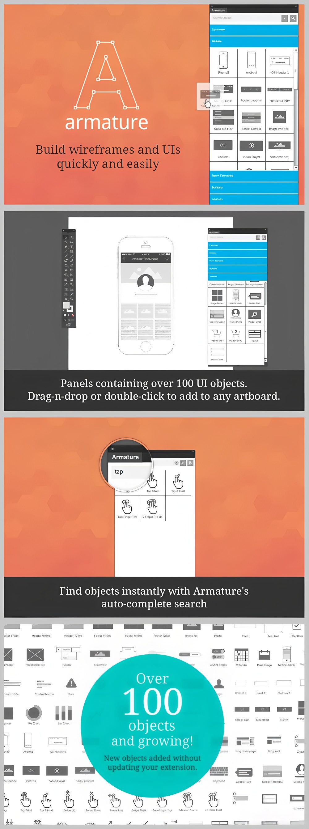 Armature拖放式线框图AI插件 Illustrator专用UI设计工具 快速原型设计 网页界面布局 Armature: Drag-N-Drop Wireframing Tool for Illustrator
