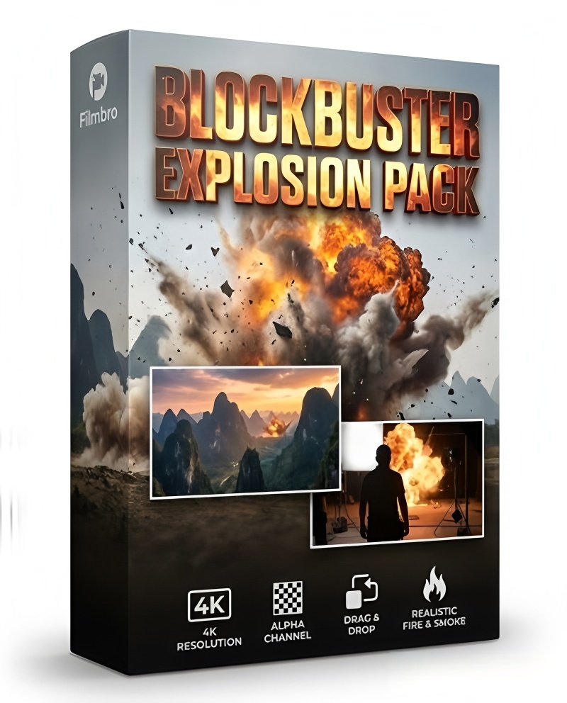 Filmbro Blockbuster爆炸特效元素包 20组高质量视频叠加素材 拖拽即用 支持所有剪辑软件
