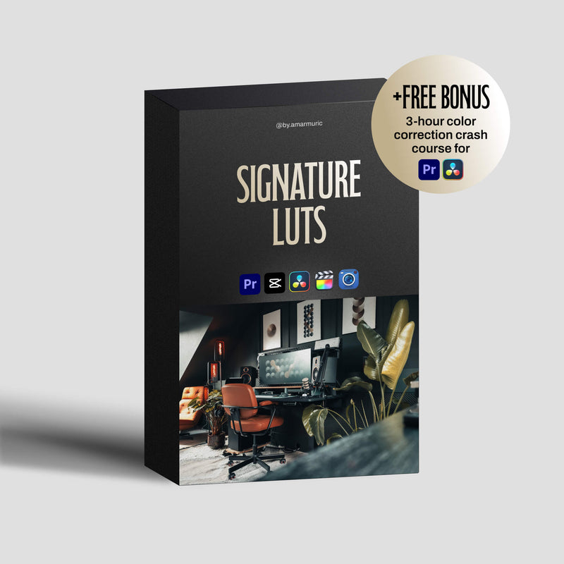 电影感签名调色合集9个LUT预设 含3小时达芬奇Premiere课程 支持索尼佳能富士手机 Signature LUT Collection — With free 3-hour color correction course