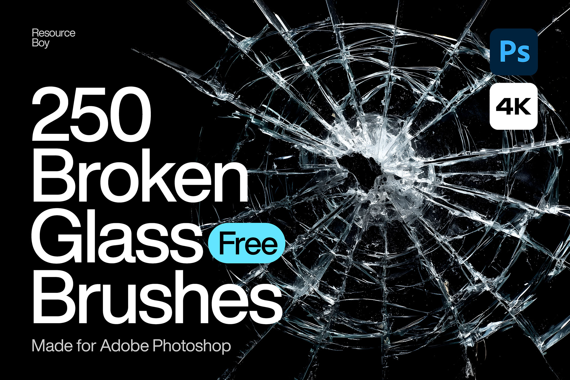 250个破碎玻璃Photoshop笔刷 裂纹划痕断裂细节逼真 PS笔刷包 海报广告设计特效素材