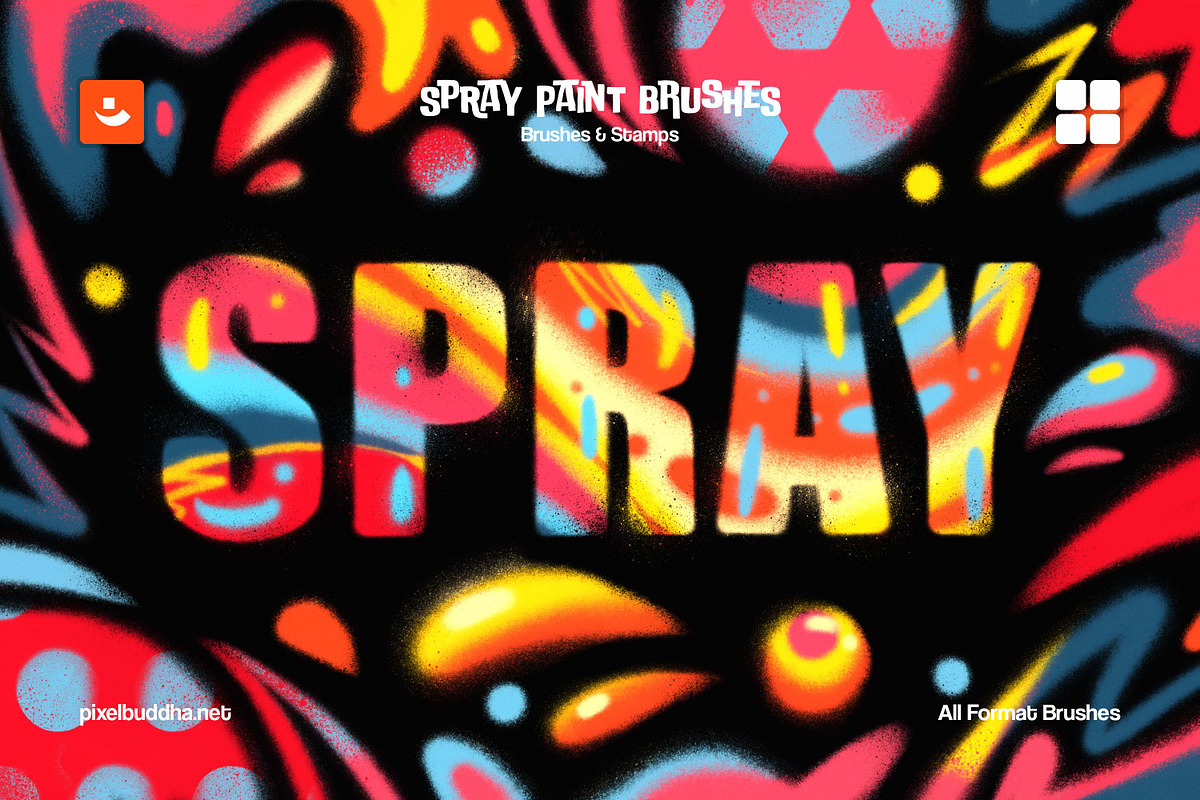 喷涂笔刷 PS/AI/Procreate/Affinity街头艺术风格笔刷 12支气雾漆效果纹理设计笔刷包