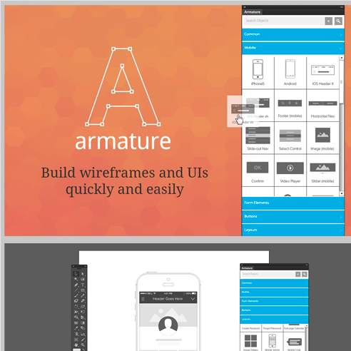 Armature拖放式线框图AI插件 Illustrator专用UI设计工具 快速原型设计 网页界面布局 Armature: Drag-N-Drop Wireframing Tool for Illustrator