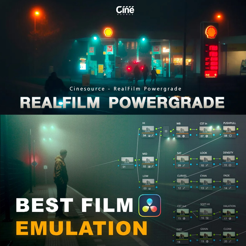 专业电影级达芬奇调色节点 逼真柯达胶片模拟复古滤镜预设Cinesource RealFilm Powergrade V2